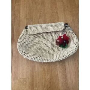 Marie Bonita Extra Straw Handbag Clutch Floral Lining Floral Beaded Charms